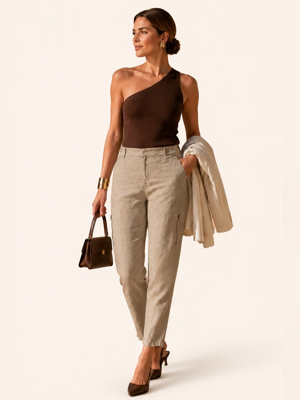 Vince Women’s Size 14 Beige Linen Blend Utility Cargo Pants Tapered Leg Stretch